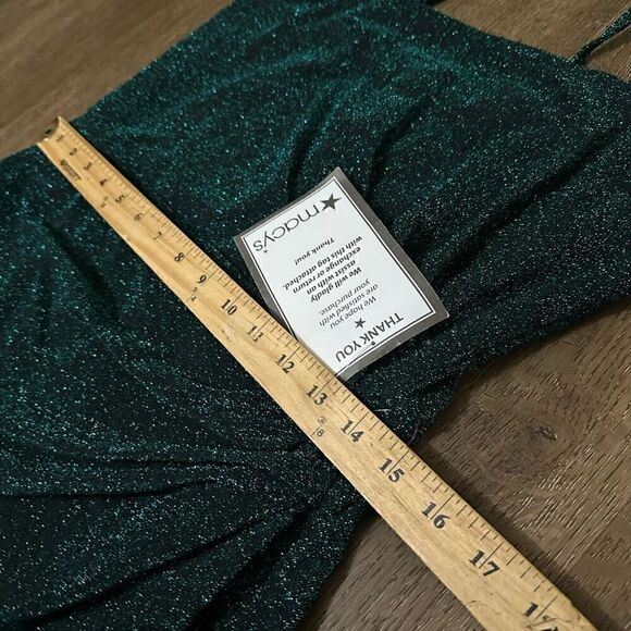 Trixxi Juniors Womens Metallic Gathered Mini Dress Hunter Green Above Knee Sz L - Picture 14 of 16